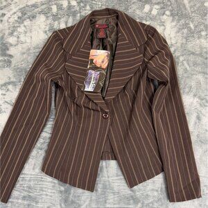 First Kiss Womens S Pinstripe Brown Blazer NWT